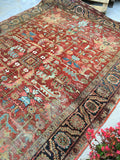 7'9 x 10'8 love worn Antique Persian Heriz rug (#1128ml) - Blue Parakeet Rugs