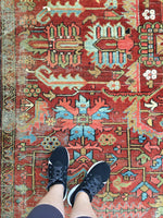 7'9 x 10'8 love worn Antique Persian Heriz rug (#1128ml) - Blue Parakeet Rugs