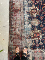 7'10 x 11' Antique battered and bruised Heriz rug #1985 / 8x11 Vintage rug - Blue Parakeet Rugs