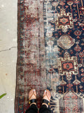 7'10 x 11' Antique battered and bruised Heriz rug #1985 / 8x11 Vintage rug - Blue Parakeet Rugs