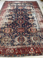 7'10 x 11' Antique battered and bruised Heriz rug #1985 / 8x11 Vintage rug - Blue Parakeet Rugs