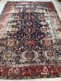 7'10 x 11' Antique battered and bruised Heriz rug #1985 / 8x11 Vintage rug - Blue Parakeet Rugs