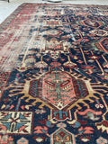 7'10 x 11' Antique battered and bruised Heriz rug #1985 / 8x11 Vintage rug - Blue Parakeet Rugs