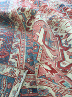 9'7 x 12'6 Antique Heriz Rug / Large Vintage Rug (#1354) - Blue Parakeet Rugs