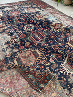 7'10 x 11' Antique battered and bruised Heriz rug #1985 / 8x11 Vintage rug - Blue Parakeet Rugs
