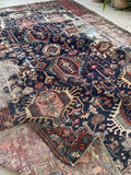 7'10 x 11' Antique battered and bruised Heriz rug #1985 / 8x11 Vintage rug - Blue Parakeet Rugs