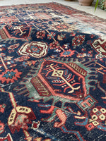 7'10 x 11' Antique battered and bruised Heriz rug #1985 / 8x11 Vintage rug - Blue Parakeet Rugs