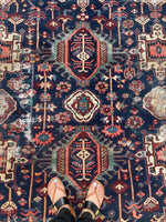 7'10 x 11' Antique battered and bruised Heriz rug #1985 / 8x11 Vintage rug - Blue Parakeet Rugs