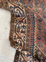 4'6 x 8' Antique Persian Kurdish rug #2169 / 5x8 Vintage Rug - Blue Parakeet Rugs