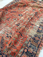 8'1 x 10'8 love worn Antique Serapi Heriz Rug / Large Vintage Rug (#801ML) - Blue Parakeet Rugs