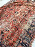 8'1 x 10'8 love worn Antique Serapi Heriz Rug / Large Vintage Rug (#801ML) - Blue Parakeet Rugs
