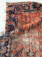 8'1 x 10'8 love worn Antique Serapi Heriz Rug / Large Vintage Rug (#801ML) - Blue Parakeet Rugs