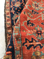 8'1 x 10'8 love worn Antique Serapi Heriz Rug / Large Vintage Rug (#801ML) - Blue Parakeet Rugs