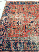 8'1 x 10'8 love worn Antique Serapi Heriz Rug / Large Vintage Rug (#801ML) - Blue Parakeet Rugs