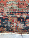 8'1 x 10'8 love worn Antique Serapi Heriz Rug / Large Vintage Rug (#801ML) - Blue Parakeet Rugs