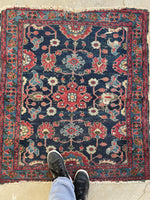 3'1 x 3'8 Antique square Persian Lilihan rug #2167 / 3x4 Vintage Rug - Blue Parakeet Rugs