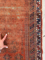 4' x 5'3 Worn Antique Afshar rug #2166 / 4x5 Vintage Rug - Blue Parakeet Rugs