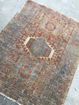 3'6 x 4'5 muted Heriz / Antique Heriz / Small Vintage Rug - Blue Parakeet Rugs