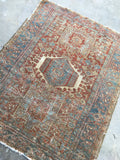 3'6 x 4'5 muted Heriz / Antique Heriz / Small Vintage Rug - Blue Parakeet Rugs