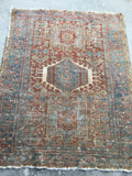 3'6 x 4'5 muted Heriz / Antique Heriz / Small Vintage Rug - Blue Parakeet Rugs