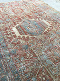 3'6 x 4'5 muted Heriz / Antique Heriz / Small Vintage Rug - Blue Parakeet Rugs