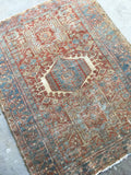 3'6 x 4'5 muted Heriz / Antique Heriz / Small Vintage Rug - Blue Parakeet Rugs