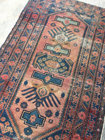 3'10 x 6'4 worn to perfection Antique Love Worn Kurdish Rug - Blue Parakeet Rugs