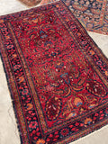 3'4 x 5' Floral antique rug #1993 / 3x5 Vintage rug - Blue Parakeet Rugs