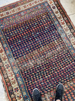 4'2 x 6'7 Antique Kurdish rug #2170 / 4x7 Vintage Rug - Blue Parakeet Rugs