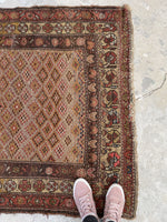 4' x 6'3 Antique Kurdish rug #1990 / 4x6 Vintage rug - Blue Parakeet Rugs