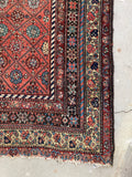 3'9 x 7'9 Antique coral melon ground Kurdish rug #2173 / 4x8 Vintage Rug - Blue Parakeet Rugs