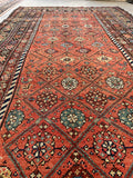 3'9 x 7'9 Antique coral melon ground Kurdish rug #2173 / 4x8 Vintage Rug - Blue Parakeet Rugs