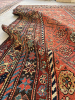 3'9 x 7'9 Antique coral melon ground Kurdish rug #2173 / 4x8 Vintage Rug - Blue Parakeet Rugs