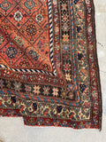 3'9 x 7'9 Antique coral melon ground Kurdish rug #2173 / 4x8 Vintage Rug - Blue Parakeet Rugs