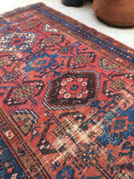 3 x 5'10 Antique Persian Malayer / Small Vintage Rug - Blue Parakeet Rugs