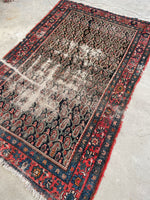 4'3 x 6'5 Antique worn Malayer rug #2174 / 4x7 Vintage Rug - Blue Parakeet Rugs