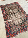 4'3 x 6'5 Antique worn Malayer rug #2174 / 4x7 Vintage Rug - Blue Parakeet Rugs