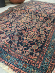 3'6 x 6'1 blue Kurdish Rug / Small Rug / Vintage Rug - Blue Parakeet Rugs