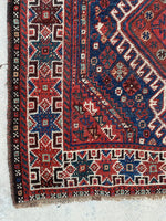 3'2 x 4'5 Antique tribal wool scatter rug #1999 / 3x4 Vintage rug - Blue Parakeet Rugs