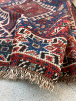 3'2 x 4'5 Antique tribal wool scatter rug #1999 / 3x4 Vintage rug - Blue Parakeet Rugs