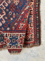 3'2 x 4'5 Antique tribal wool scatter rug #1999 / 3x4 Vintage rug - Blue Parakeet Rugs