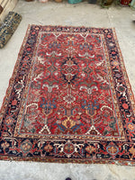 6'5 x 8'10 Antique tribal wool rug #2003 / 6x9 Vintage Rug - Blue Parakeet Rugs