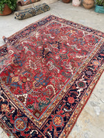 6'5 x 8'10 Antique tribal wool rug #2003 / 6x9 Vintage Rug - Blue Parakeet Rugs