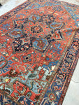 7 x 10'6 Antique Heriz with French Blue Corners - Blue Parakeet Rugs