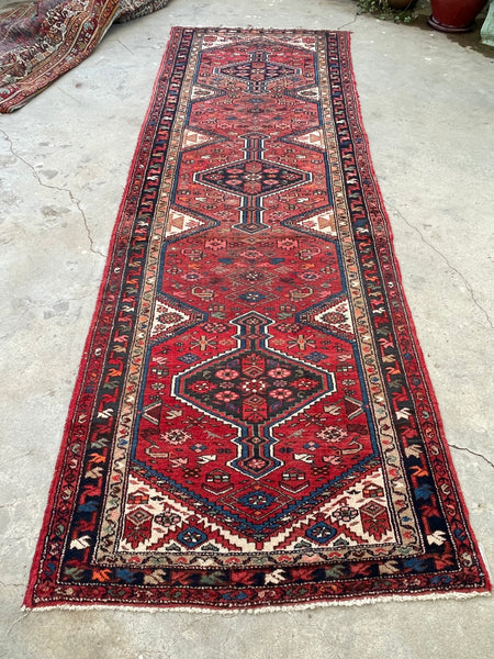 3'11 x 11' Vintage Tribal Runner #2180 / 4x11 Vintage Runner - Blue Parakeet Rugs