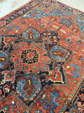 7 x 10'6 Antique Heriz with French Blue Corners - Blue Parakeet Rugs
