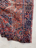 4'8 x 5'9 Antique triple medallion tribal Persian Heriz rug #2007 / 5x6 Vintage Rug - Blue Parakeet Rugs