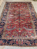 6'9 x 10' Antique Persian Heriz rug #2008 / 7x10 Vintage Rug - Blue Parakeet Rugs