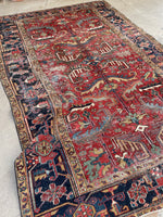 6'9 x 10' Antique Persian Heriz rug #2008 / 7x10 Vintage Rug - Blue Parakeet Rugs