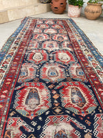 3'5 x 9'7 Antique Caucasian Shirvan rug #2010 / 3x10 Vintage Rug - Blue Parakeet Rugs